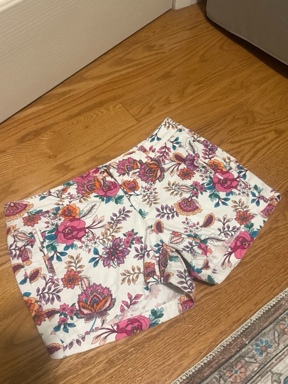 a.n.a White Floral Cotton Bermuda Shorts with Pink, Teal & Orange Flowers - Picture 1 of 6